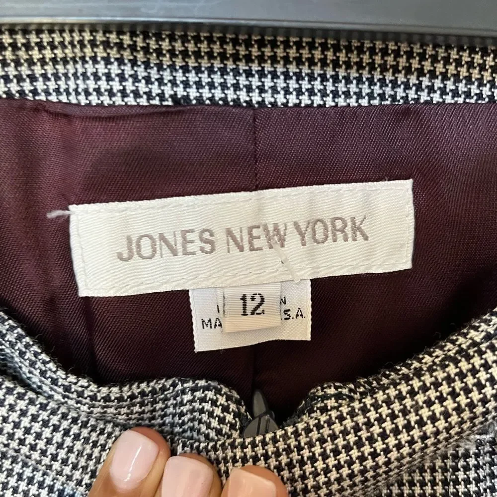 𝅺vintage y2k jones New York Sz 12 houndstooth skirt suit skirtsuit set midi long - Picture 2 of 7